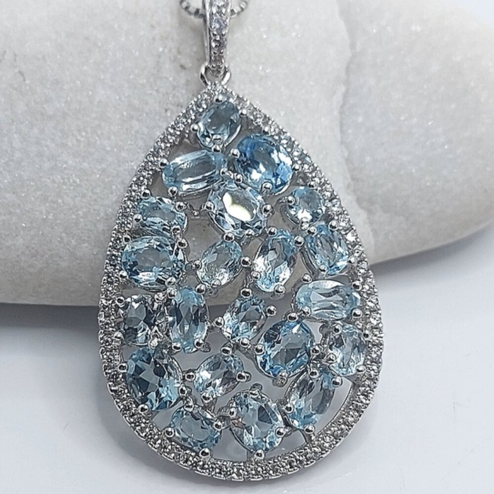 Natural Sky Blue Topaz Gemstone 925 Sterling Silver‎ Necklace
